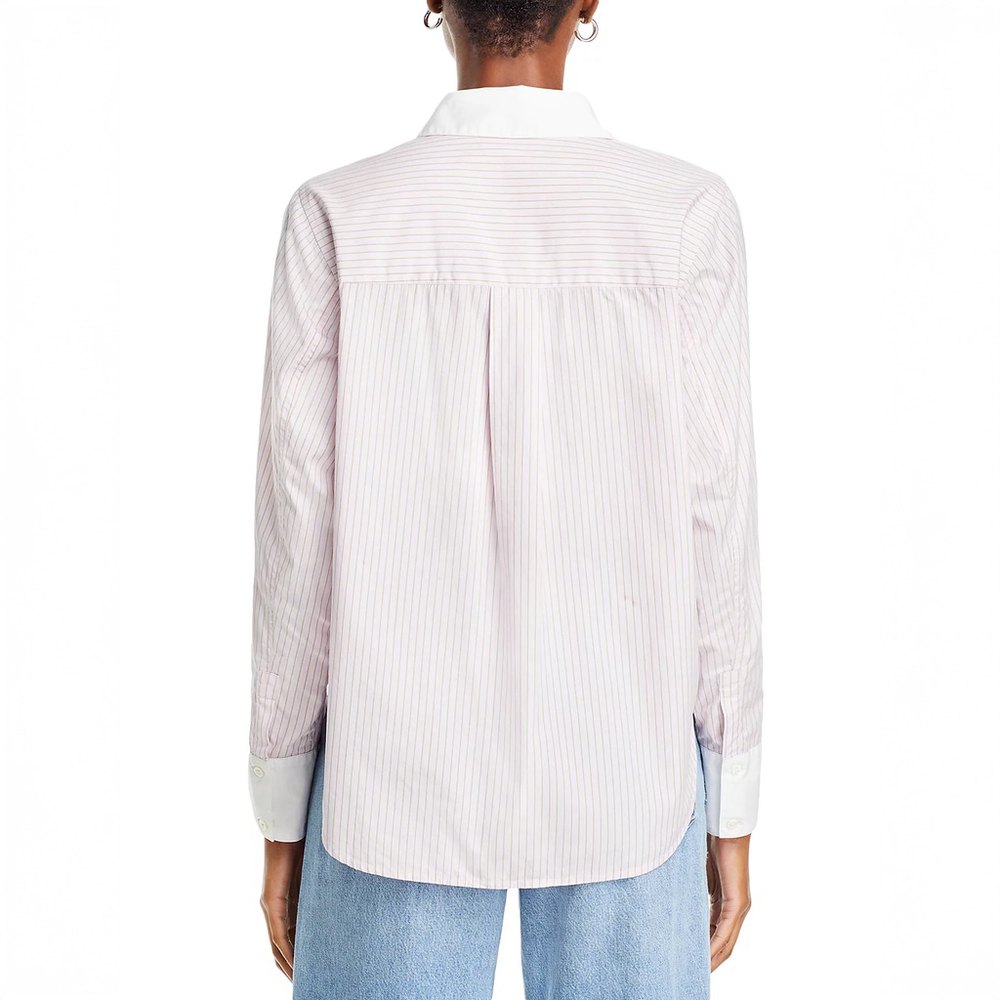 NWT Derek Lam 10 Crosby Wesley Sequined Striped Cotton Shirt Pink $395 - Size M - Picture 4 of 12